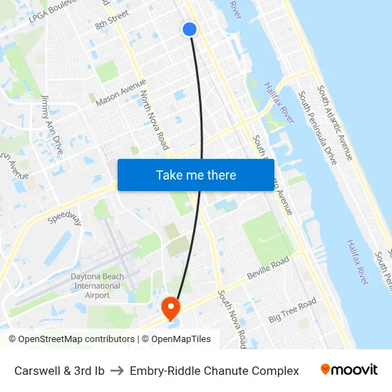Carswell & 3rd  Ib to Embry-Riddle Chanute Complex map