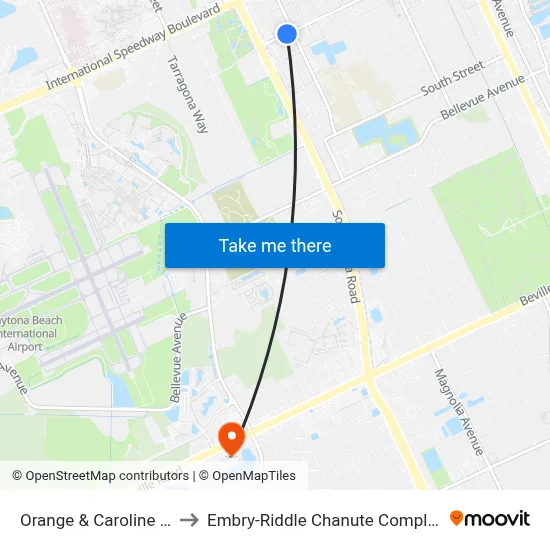 Orange & Caroline Ib to Embry-Riddle Chanute Complex map
