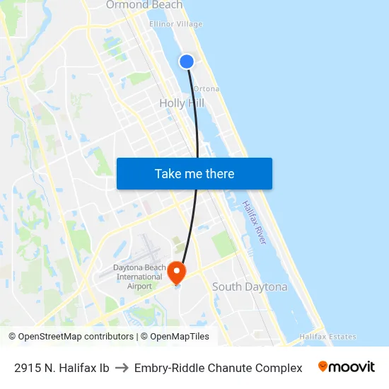 2915 N. Halifax Ib to Embry-Riddle Chanute Complex map