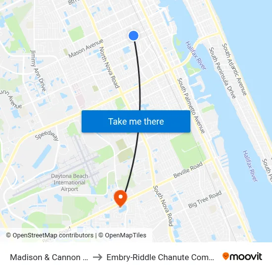 Madison & Cannon Ob to Embry-Riddle Chanute Complex map