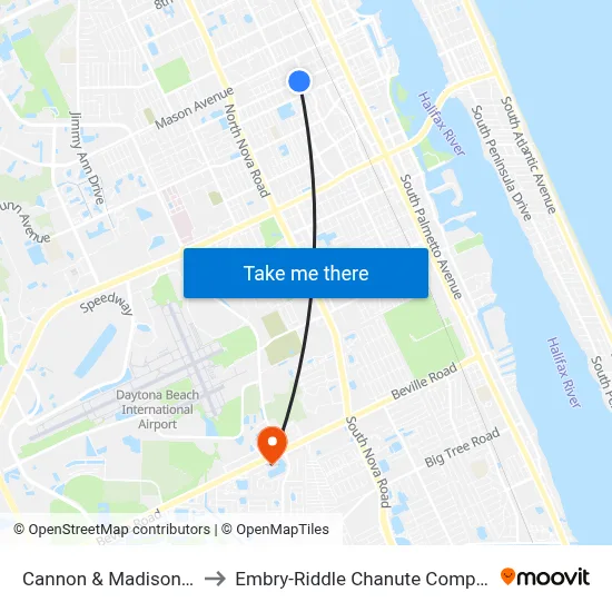 Cannon & Madison Ib to Embry-Riddle Chanute Complex map