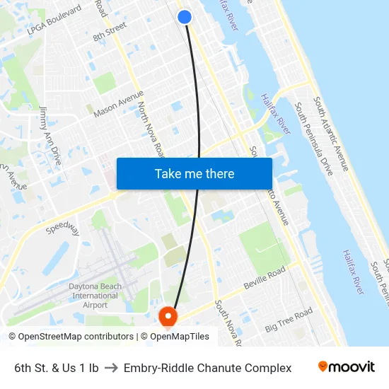 6th St. & Us 1 Ib to Embry-Riddle Chanute Complex map
