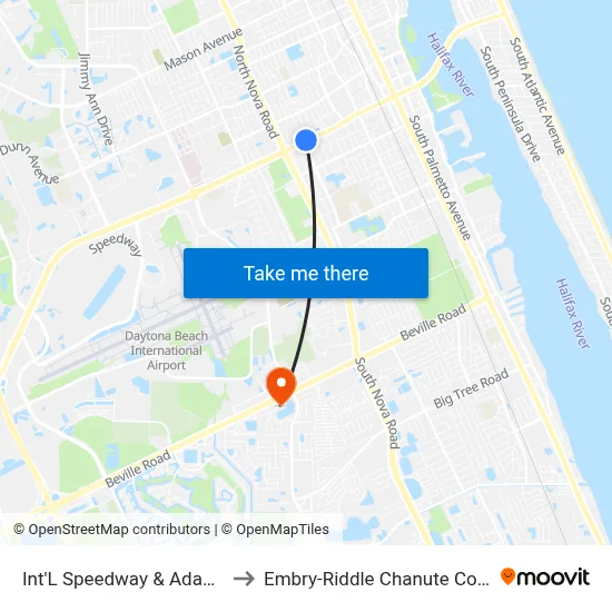Int'L Speedway & Adams Ob to Embry-Riddle Chanute Complex map
