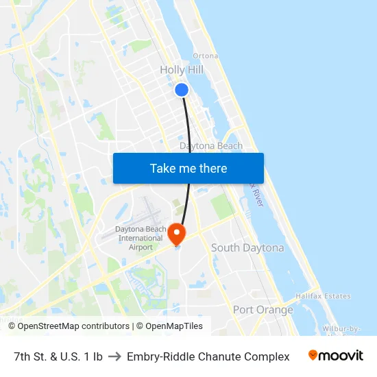 7th St. & U.S. 1 Ib to Embry-Riddle Chanute Complex map