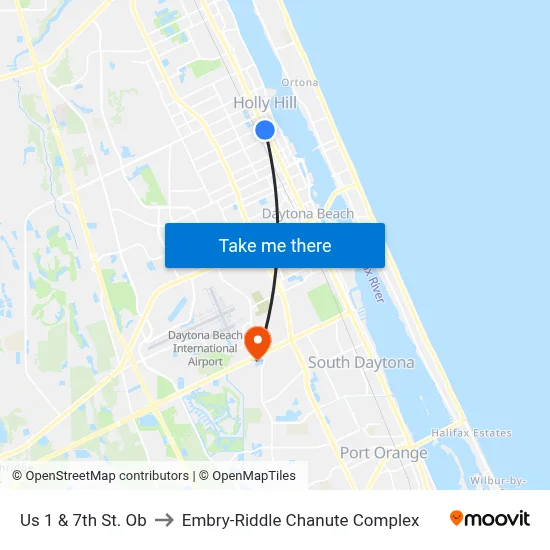 Us 1 & 7th St. Ob to Embry-Riddle Chanute Complex map