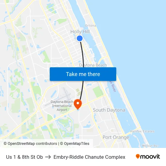 Us 1 & 8th St Ob to Embry-Riddle Chanute Complex map