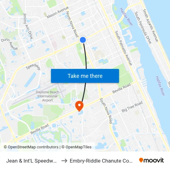 Jean & Int'L Speedway Ib to Embry-Riddle Chanute Complex map