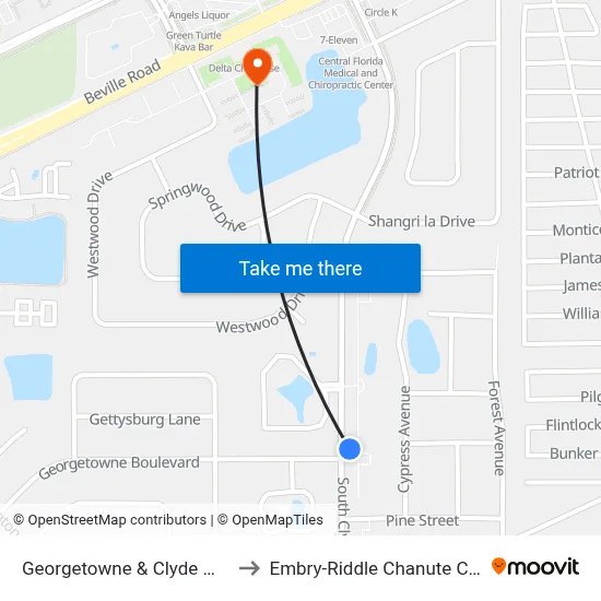 Georgetowne & Clyde Morris Ib to Embry-Riddle Chanute Complex map
