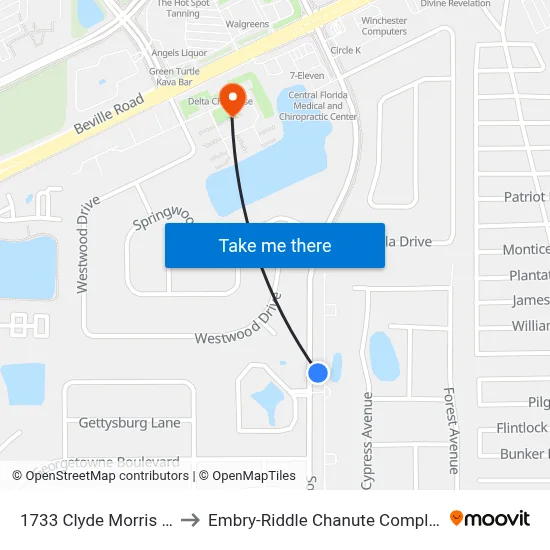 1733 Clyde Morris Ib to Embry-Riddle Chanute Complex map