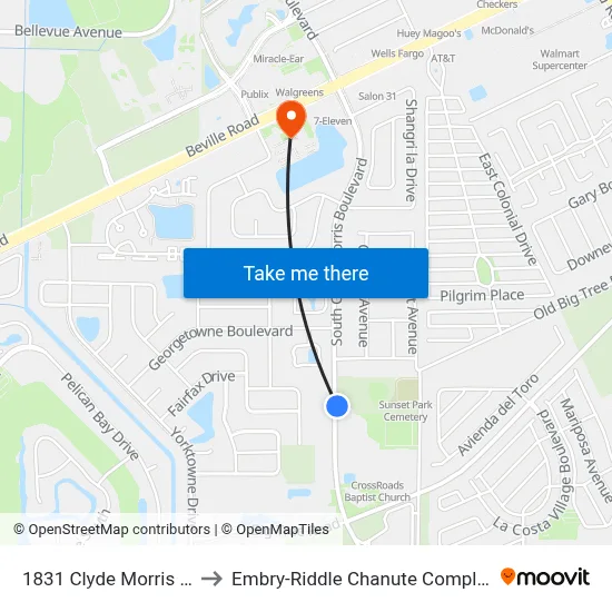1831 Clyde Morris Ib to Embry-Riddle Chanute Complex map