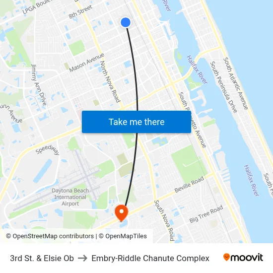 3rd St. & Elsie Ob to Embry-Riddle Chanute Complex map