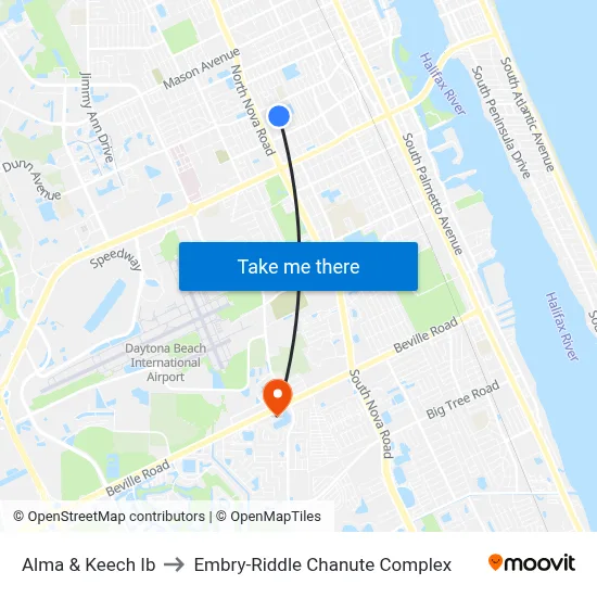 Alma & Keech Ib to Embry-Riddle Chanute Complex map