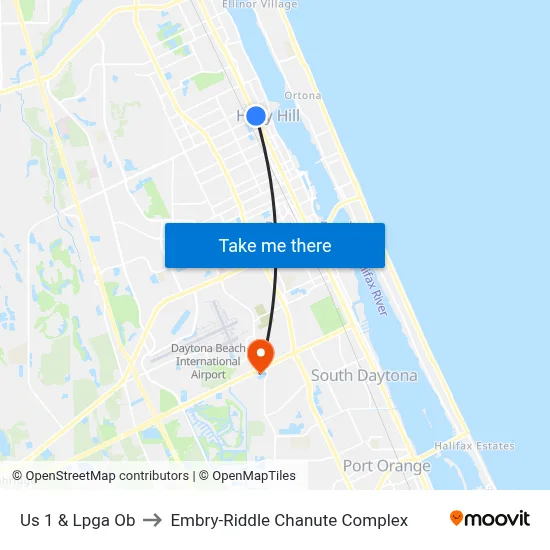 Us 1 & Lpga Ob to Embry-Riddle Chanute Complex map