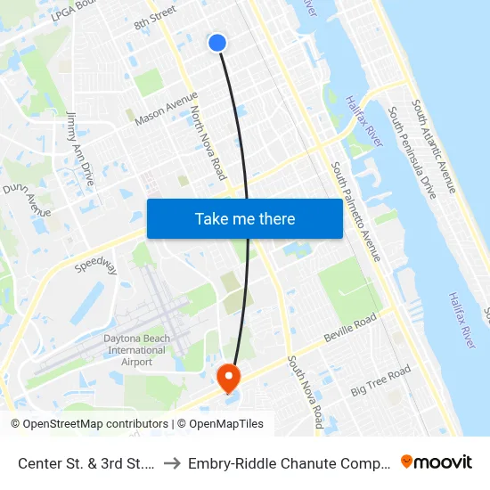 Center St. & 3rd St. Ib to Embry-Riddle Chanute Complex map