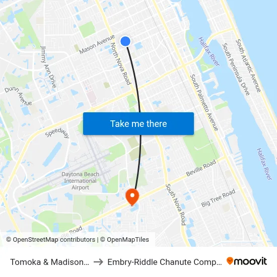 Tomoka & Madison Ib to Embry-Riddle Chanute Complex map
