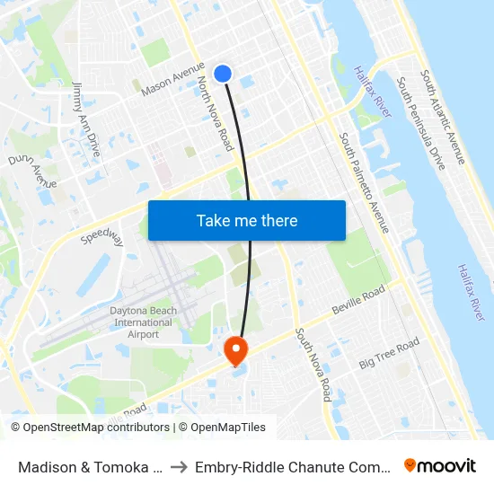 Madison & Tomoka Ob to Embry-Riddle Chanute Complex map