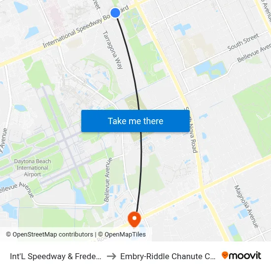 Int'L Speedway & Frederick Ob to Embry-Riddle Chanute Complex map