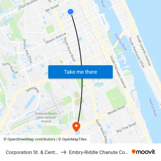 Corporation St. & Center Ob to Embry-Riddle Chanute Complex map