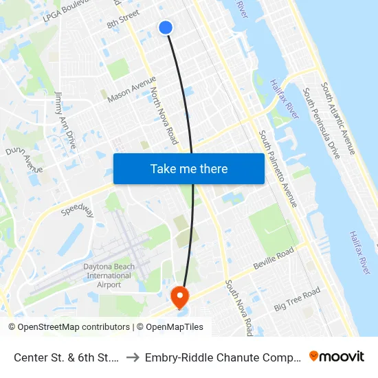 Center St. & 6th St. Ib to Embry-Riddle Chanute Complex map