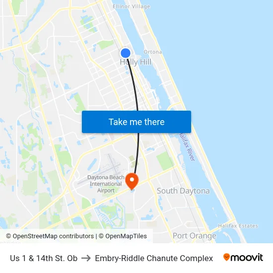 Us 1 & 14th St. Ob to Embry-Riddle Chanute Complex map