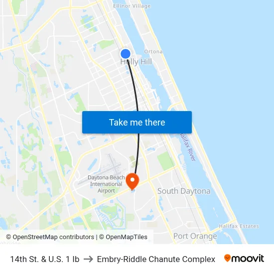 14th St. & U.S. 1 Ib to Embry-Riddle Chanute Complex map