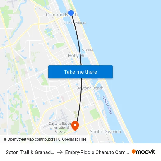 Seton Trail & Granada Ib to Embry-Riddle Chanute Complex map