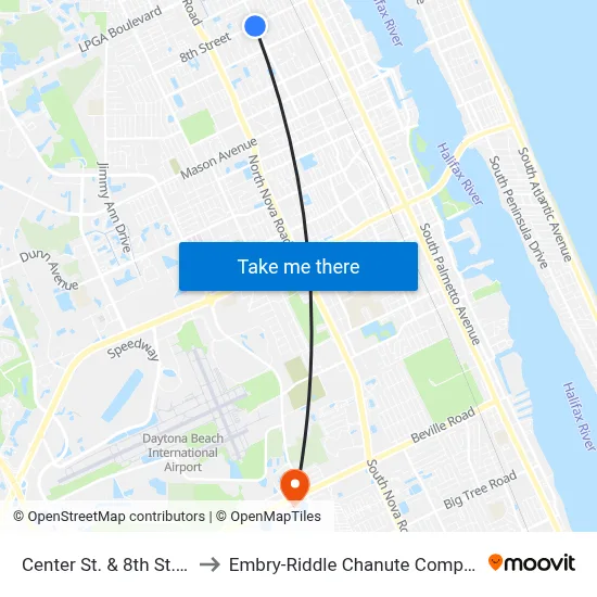 Center St. & 8th St. Ib to Embry-Riddle Chanute Complex map