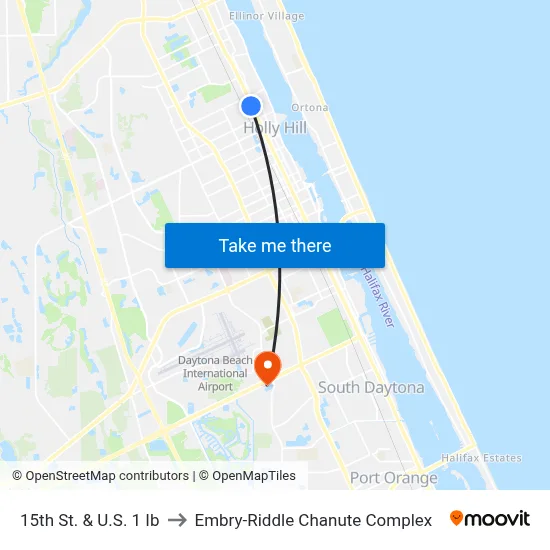15th St. & U.S. 1 Ib to Embry-Riddle Chanute Complex map