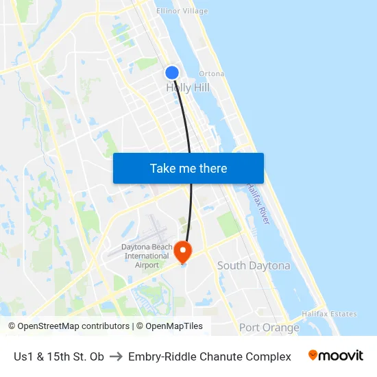 Us1 & 15th St. Ob to Embry-Riddle Chanute Complex map