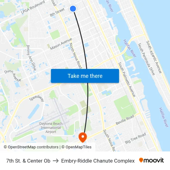 7th St. & Center Ob to Embry-Riddle Chanute Complex map