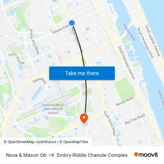 Nova & Mason Ob to Embry-Riddle Chanute Complex map