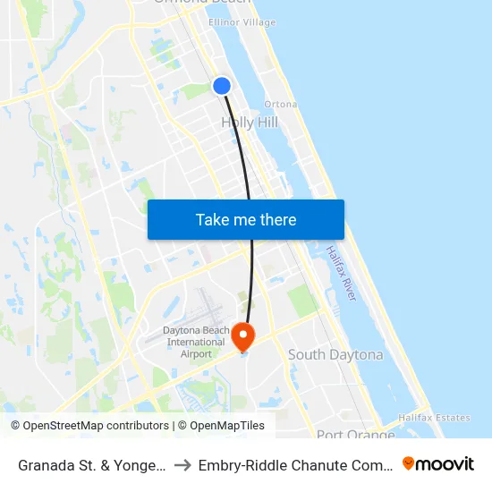 Granada St. & Yonge Ob to Embry-Riddle Chanute Complex map