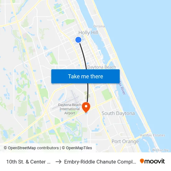 10th St. & Center Ob to Embry-Riddle Chanute Complex map