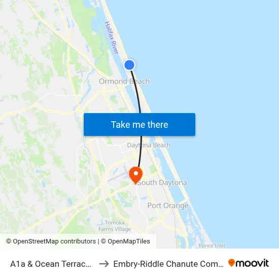 A1a & Ocean Terrace Ob to Embry-Riddle Chanute Complex map