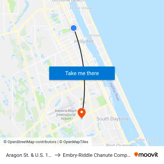 Aragon St. & U.S. 1 Ib to Embry-Riddle Chanute Complex map