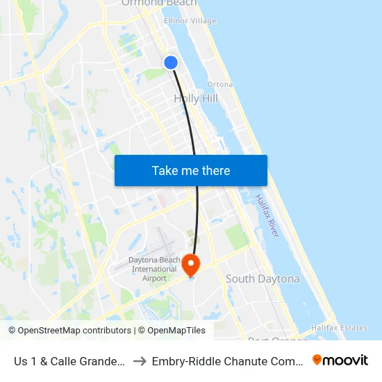Us 1 & Calle Grande Ob to Embry-Riddle Chanute Complex map