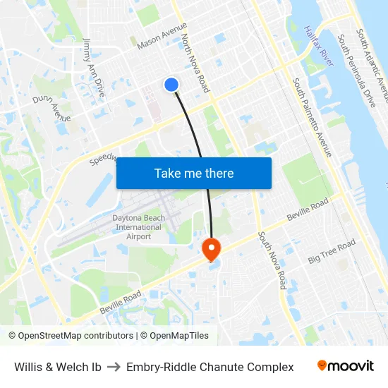 Willis & Welch Ib to Embry-Riddle Chanute Complex map