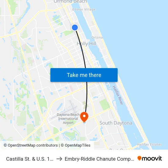 Castilla St. & U.S. 1 Ib to Embry-Riddle Chanute Complex map