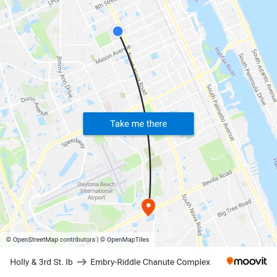 Holly & 3rd St. Ib to Embry-Riddle Chanute Complex map