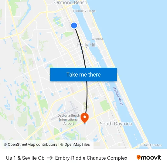 Us 1 & Seville Ob to Embry-Riddle Chanute Complex map
