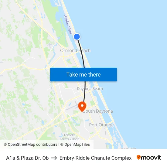 A1a & Plaza Dr. Ob to Embry-Riddle Chanute Complex map