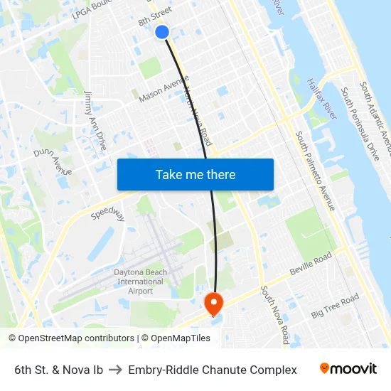 6th St. & Nova Ib to Embry-Riddle Chanute Complex map