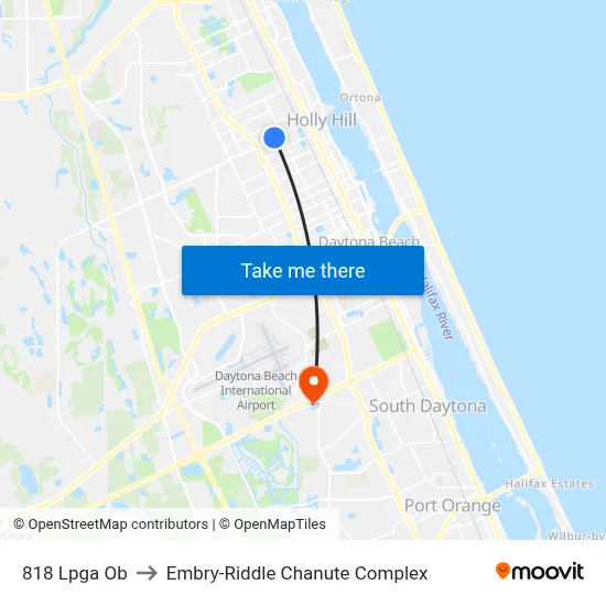 818 Lpga Ob to Embry-Riddle Chanute Complex map