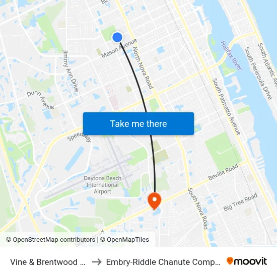 Vine & Brentwood Ob to Embry-Riddle Chanute Complex map