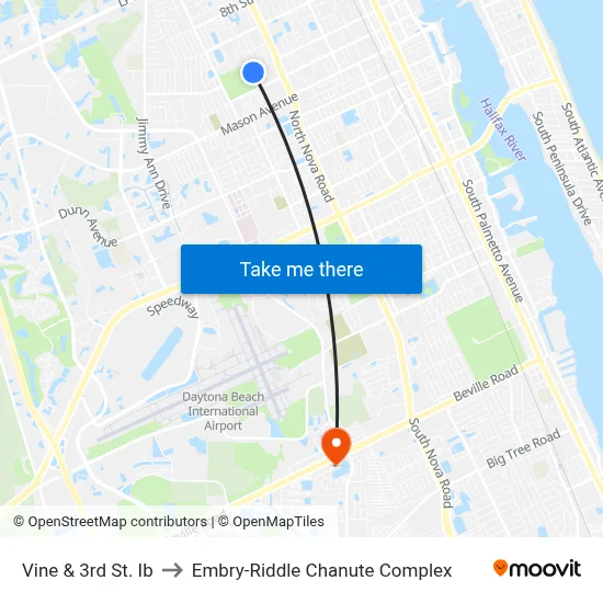 Vine & 3rd St. Ib to Embry-Riddle Chanute Complex map