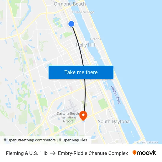 Fleming & U.S. 1 Ib to Embry-Riddle Chanute Complex map