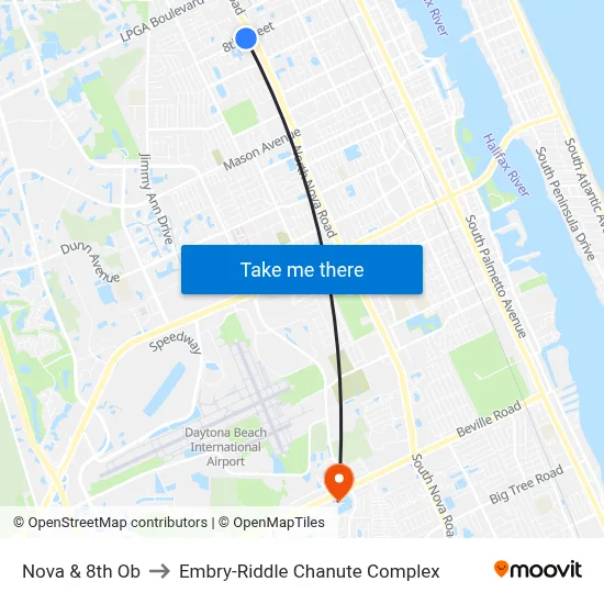 Nova & 8th Ob to Embry-Riddle Chanute Complex map