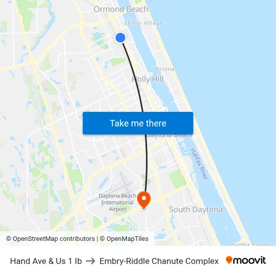 Hand Ave & Us 1 Ib to Embry-Riddle Chanute Complex map
