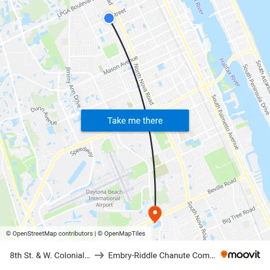 8th St. & W. Colonial Ob to Embry-Riddle Chanute Complex map