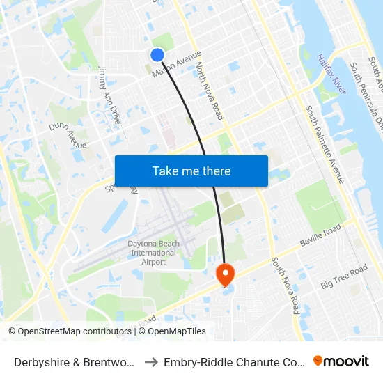 Derbyshire & Brentwood Ob to Embry-Riddle Chanute Complex map